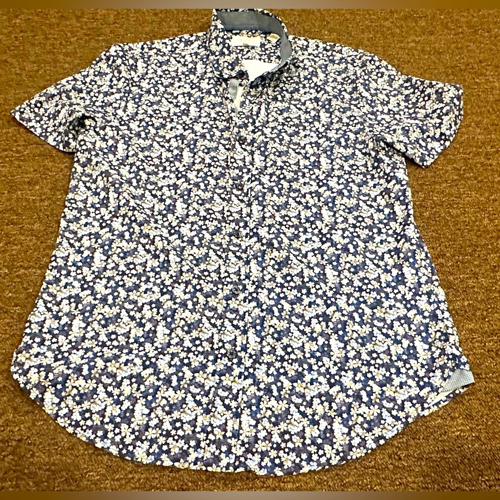 EUC CON.STRUCT 4 way mens Floral Slim Fit Polo shirt sleeve shirt M